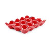 Flexzion Huevera de cerámica para 12 huevos, bandeja para huevos de porcelana, bandeja de almacenamiento antideslizante, bandeja para huevos, bandeja para huevos, bandeja para huevos, caja para