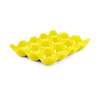 Flexzion Hueveras de cerámica, -12 tazas, Hueveras para frigorifico de diseño moderno, Bandeja para huevos de gallina, Organizador decorativo para los huevos de Pascua, Amarillo