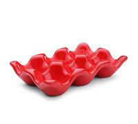 Flexzion Hueveras de cerámica, -6 tazas, Hueveras para frigorifico de diseño moderno, Bandeja para huevos de gallina, Organizador decorativo para los huevos de Pascua, Rojo