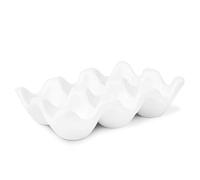 Flexzion Hueveras de cerámica, -6 tazas, Hueveras para frigorifico de diseño moderno, Bandeja para huevos de gallina, Organizador decorativo para los huevos de Pascua, Blanco