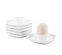 Flexzion Hueveras de cerámica, Soporte de huevo de porcelana, Plato de servicio, Vajilla para encimera mesa cocina, Color Blanco (6 unidades)