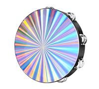 Flexzion Instrumento de pandereta de madera para iglesia, tambores de mano reflectantes de 10 pulgadas para adultos, pandereta de metal de una sola fila para iglesia, fiestas y eventos musicales