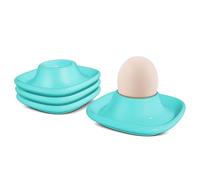 Flexzion Juego de 4 soportes para huevos hervidos suaves de cerámica azul, tazas apilables con base para servir, desayuno, brunch, decoración de mesa de cocina, color azul