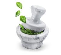 Flexzion Juego de mortero pequeño y mortero de mármol (blanco) - 4 pulgadas, 1/2 taza de capacidad, mortero y cuenco, molinillo de mano de cocina para especias, hierbas, pastillas