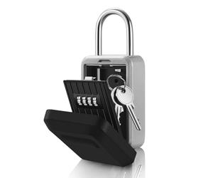 Flexzion Key Lock Box - Portable Lockbox for Keys Outdoor - 4 Digit Code Combination Lock Box for Key Safe Security - Weather Rust Resistant Key Lock Box for Outside, Car, Door, House, Travel