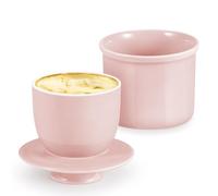 Flexzion Mantequera de porcelana - Plato francés con tapa, soporte sellado de agua dulce y suave para mesa, colección retro de café (rosa)