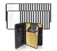 Flexzion Menú de la cubierta 8.5X11 pulgadas Negro Triple Estilo de plegado libro soporte con 3 Page 6 Vista de la esquina protectora para el restaurante Hotel Deli cafes, bares, pubs Paquete 30 Tr