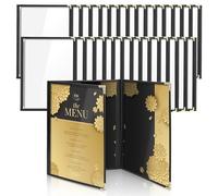 flexzion menú fundas para 9,4 "x 12,4" papel - restaurante Triple cosido carpeta fundas para libro 3 páginas 6 Vista con hojas de PVC transparente negro vinculante para Deli Cafe bebida Bar
