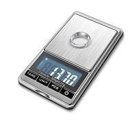 Flexzion Mini báscula digital para joyerías, 300g x 0.01g, 7 unidades, Plataforma de acero inoxidable, Pantalla LCD, Diseño compacto, Ligera y fácil de almacenar y llevar