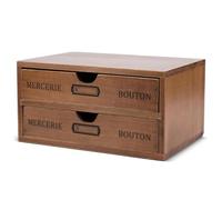 Flexzion Organizador de suministros de oficina de escritorio de madera con 2 cajones de almacenamiento, gabinete de mesa de madera de 2 niveles, caja de accesorios de escritorio para encimera, para el