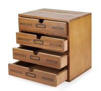 Flexzion Organizador de suministros de oficina de escritorio de madera con 4 cajones de almacenamiento, gabinete de mesa de madera de 4 niveles, decoración de vanidad, herramienta de arte y correo
