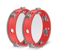 Flexzion Pandereta de mano de madera (paquete de 2) de 8 pulgadas, doble fila, 12 pares de cascabeles, tambor de percusión de mano, instrumento educativo musical con campana de metal para adultos,