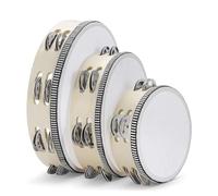 Flexzion Pandereta de mano de madera para adultos, 25, 20, 15,2 cm, doble fila (madera), instrumento musical redondo de percusión con zills de metal, paquete de 3