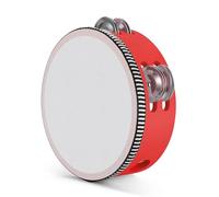 Flexzion Pandereta de mano de madera para adultos, 6 pulgadas, doble fila, 8 pares de cascabeles (rojo) - Instrumento musical redondo de percusión con zills de metal