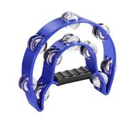Flexzion Pandereta de metal de media luna, instrumentos musicales de doble fila de metal, instrumentos de percusión con mango ergonómico, panderetas para adultos iglesia, azul