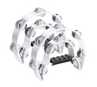 Flexzion Pandereta de metal de media luna, instrumentos musicales de doble fila de metal, instrumentos de percusión con mango ergonómico, panderetas para adultos, 2 paquetes, color blanco