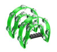 Flexzion Pandereta de metal de media luna, instrumentos musicales de doble fila de metal, instrumentos de mano de percusión con mango ergonómico, panderetas para adultos, 2 paquetes, color verde