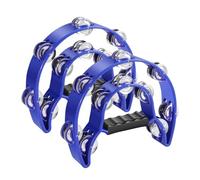 Flexzion Pandereta de metal de media luna, instrumentos musicales de doble fila de metal, instrumentos de percusión con mango ergonómico, panderetas para adultos, 2 paquetes, color azul