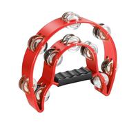 Flexzion - Pandereta de metal en forma de media luna con sonajas de doble fila, instrumentos de mano de percusión con mango ergonómico, panderetas para adultos, para la iglesia, color rojo