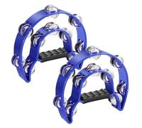 Flexzion - Pandereta de metal en forma de media luna con sonajas de doble fila, instrumentos de mano de percusión con mango ergonómico, panderetas para adultos, 2 paquetes - Azul