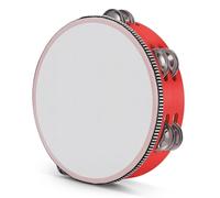Flexzion Pandereta gallega de una sola fila - 20cm con 4 pares de sonajas, Pandereta profesional de mano, Pandereta infantil de madera para Navidad, niños, adultos, regalo, fiesta y KTV, Rojo