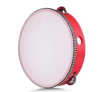 Flexzion Pandereta gallega de una sola fila - 20cm con 4 pares de sonajas, Pandereta profesional de mano, Pandereta infantil de madera para Navidad, niños, adultos, regalo, fiesta y KTV, Rojo