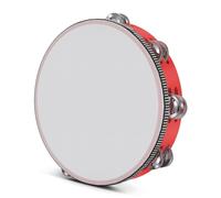 Flexzion Pandereta gallega de una sola fila - 25cm con 4 pares de sonajas, Pandereta profesional de mano, Pandereta infantil de madera para Navidad, niños, adultos, regalo, fiesta y KTV, Rojo