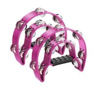 Flexzion Pandereta Metal Media Luna Instrumentos Musicales Doble Fila Abrazaderas Metálicas Instrumentos de Mano Percusión con Mango Ergonómico Panderetas para Adultos 2 Paquetes - Rosa