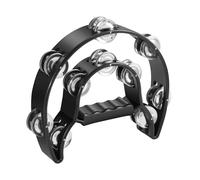 Flexzion Pandereta profesional de forma media luna, Pandereta de mano de doble fila - 10 pares 20 sonajas, Panderetas infantiles de plástico para Navidad, niños, regalo, Negro