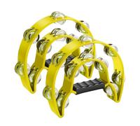 Flexzion Pandereta, tambor de mano, paquete de 2 unidades, 25 cm, con mango, instrumento de percusión musical, anillo de doble fila en forma de media luna, marco con 20 pares de abrazaderas de metal,