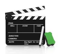 Flexzion Pizarra de plástico acrílico para director, borrado en seco, escena de acción, pizarra para cámara de Hollywood, estudio de cine, video de cine en casa, 10 x 12 pulgadas con palos negros y