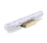 Flexzion Rodillo francés de mármol blanco de 12 pulgadas para hornear con soporte de base de madera, rodillo antiadherente para hornear fondant, corteza, pastelería, galletas, pizza, pasta
