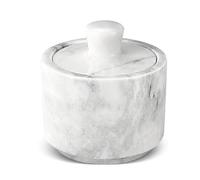 Flexzion Salero de mármol con tapa, recipiente de mármol multiusos para sal, pimienta, pimentón y hierbas en polvo, caja de mármol para joyas, relojes y accesorios (blanco)