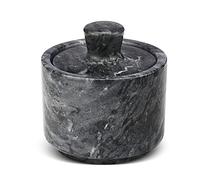 Flexzion Salero de mármol con tapa, recipiente de mármol multiusos para sal, pimienta, pimentón y hierbas en polvo, caja de mármol para joyas, relojes y accesorios (negro)