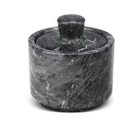 Flexzion - Salero de mármol con tapa, recipiente multiusos de mármol para sal, pimienta, pimentón y hierbas en polvo, recipientes de sal para encimera, caja para joyas, relojes y accesorios (negro)