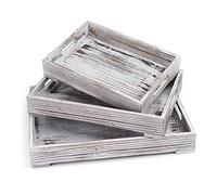 Flexzion Set de 3 bandejas de Madera rústicas con Asas Recortadas para Servir el Desayuno en la Cama, café, Comida y refrigerios, Organizador para el Almacenamiento en Cocina, oficna y Sala de Estar