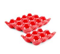Flexzion Soporte de cerámica para huevos de 12 + 6 tazas para nevera, 18 bandejas de huevos de porcelana, organizador de almacenamiento, soporte decorativo para servir para refrigerador, encimera