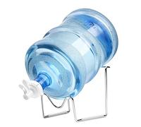 Flexzion Soporte dispensador de agua de 2 a 5 galones, soporte de jarra de agua chapado en metal con válvula dispensadora de agua, enchufe a prueba de polvo, palo de madera para botellas de agua de 55