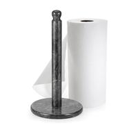 Flexzion Soporte para Toallas de Papel de mármol de 12 Pulgadas (mármol Negro) dispensador de Rollos de Toallas de Papel de Cocina con Poste de mármol y Base de Peso para mesas de encimera, hogar,