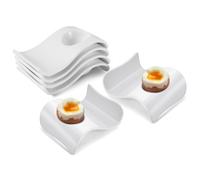 Flexzion Tazas para Huevos Pasados por Agua - Juego de 6 Soportes de Cerámica - Tazas apilables con Base para Servir, Desayuno y Brunch - Decoración de Mesa de Cocina, Olas