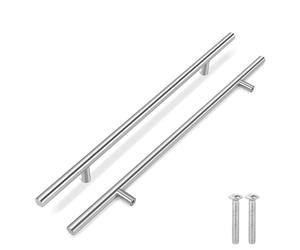 Flexzion Tiradores de barra en T de 45,7 cm de largo (centro de agujero de 28,7 cm) de acero inoxidable para puerta de cocina, cajones, muebles estilo europeo con tornillos de montaje