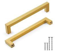 Flexzion Tiradores y pomos de gabinete dorados, manijas cuadradas modernas de 6.25 pulgadas para armario de cocina, baño, tocador, puerta de cajón de gabinete (paquete de 25, dorado)