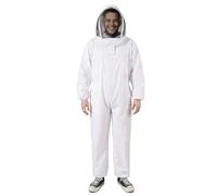 Flexzion Traje de apicultor - Traje de algodón a prueba de picaduras de cuerpo entero con capucha con velo ventilado - Equipo protector blanco para hombres y mujeres, talla L