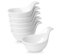 Flexzion Vajilla para salsa con mango de agarre, Cucharas para servir de cerámica, Moldes de porcelana para aperitivos, platos pequeños y salsa de soja, 3 oz, un set de 6 unidades, Color Blanco