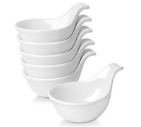 Flexzion Vajilla para salsa con mango de agarre, Cucharas para servir de cerámica, Moldes de porcelana para aperitivos, platos pequeños y salsa de soja, 3 oz, un set de 6 unidades, Color Blanco