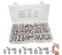 Fleymu 170 Pcs Engrasadores, Surtido de Hierro Niquelado Boquilla Engrasadora M6 M8 M10, Juego de Engrasador, Cónico Recto y en áNgulo de 45°, 90°, con Caja, para Equipos Mecánicos