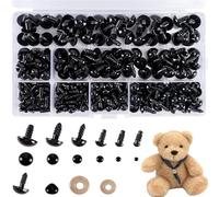 Fleymu 260 ojos y narices de seguridad para ganchillo, ojos amigurumi con arandelas en 5-14 mm, ojos para manualidades, muñecos y peluches, con caja, color negro