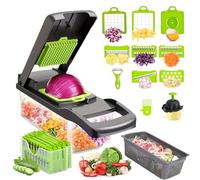 Fleymu Mandolina de Cocina Profesional 16 en 1, Multifuncional Cortador de Verdura Manual, Picadora de Verduras Patatas Cebollas - Rallador Verduras y Queso, Ideal Utensilios de Cocina