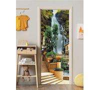 FLFK 3D Adhesivo Cascada Europea Vinilos Puerta Pegatina Pared Murales para Cocina Sala de Baño Decorativos 77X200cm
