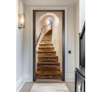 FLFK 3D Escalera de piedra Adhesivo Vinilos Puerta Pegatina Pared Murales para Cocina Sala de Baño Decorativos 77X200cm